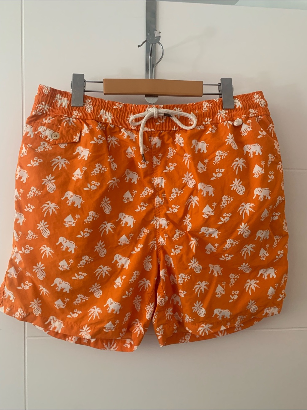 Ralph Lauren Orange Tropical Print Swim Trunks vintage A16